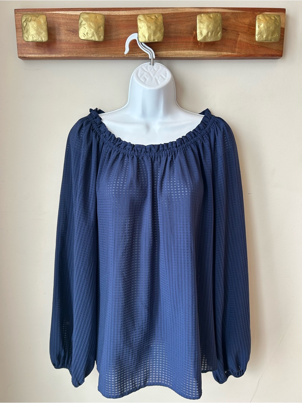 Reitmans Signature Navy Blue Peasant Blouse Plus Size Cottagecore Coastal Flowy